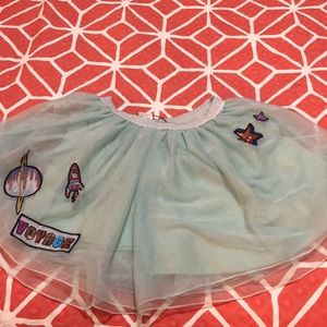 A light blue skirt